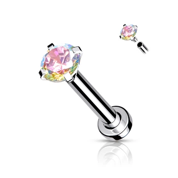 Серьга лабрет из стали Spikes LSI037-18083-AB для пирсинга губ, носа, уха (Цвет камня: Северное сияние, 8мм)