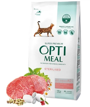 Сухой корм для стерилизованных кошек и кастрированных котов Optimeal Sterilised с высоким содержанием говядины и сорго 1,5 кг