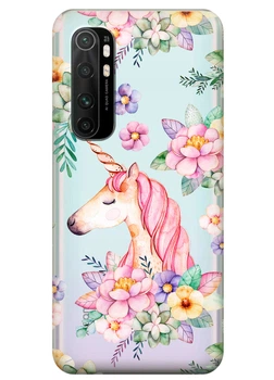 Прозрачный силиконовый чехол iSwag для Xiaomi Mi Note 10 Lite с рисунком Единорог в цветах (KS3520)