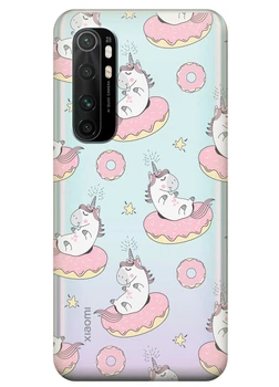 Прозрачный силиконовый чехол iSwag для Xiaomi Mi Note 10 Lite с рисунком Единороги на пончиках (KS3536)