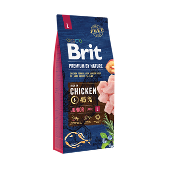 Сухой корм Brit Premium Junior L для щенков и молодых собак крупных пород со вкусом курицы 15 кг