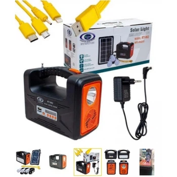 Портативный переносной фонарь RT902BT+Solar, 1+2 режим, Радио+ Bluetooth колонка, солнечная панель, встроенный аккум, 3 лампочки 3W, 2-USB выход, Black/Orange