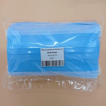 Маска медична повсякденна Medicalspan М блакитна сертифікована тришарова набір 25шт (NS-3L-WBU-25)