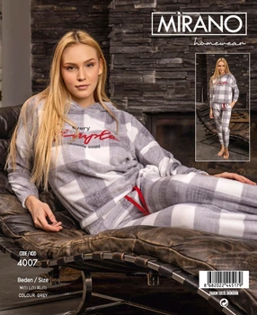 Теплый женский серый костюм в клетку (кофта и штаны) микрофлис Mirano S/M