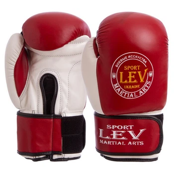 Перчатки боксерские Стрейч на липучке Лев 10 oz красные LV-4281