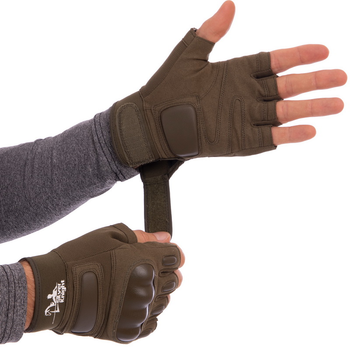 Тактические перчатки с открытыми пальцами SILVER KNIGHT размер L оливковые BC-7053