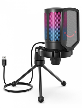 Мікрофон конденсаторний FIFINE AMPLIGAME A6V ігровий, з RGB-підсвіткою для ПК, PS4, PS5 Чорний