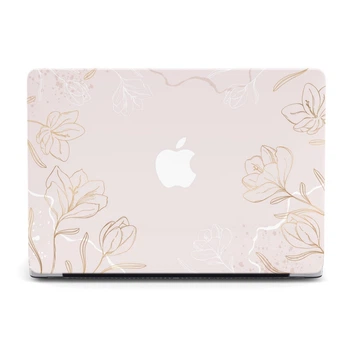 Чехол пластиковый для MacBook Air 13 М2 2022 A2681 Нежно-розовый с золотистыми цветами