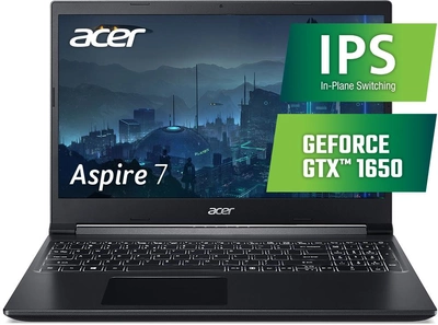 Ноутбук Acer Aspire 7 A715-42G-R0VS (NH.QBFEU.00A) Charcoal Black / AMD Ryzen 5 5500U / RAM 8 ГБ / SSD 512 ГБ / nVidia GeForce GTX 1650 / Подсветка клавиатуры