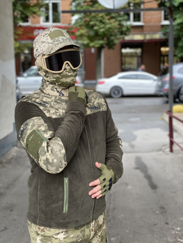 Кофта флисовая мужская военная тактическая с липучками под шевроны ВСУ (ЗСУ) Пиксель 8028 54 размер хаки TR_1127