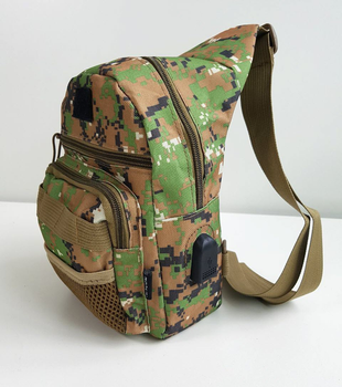 Рюкзак однолямочный - военная сумка через плечо LeRoy Tactical цвет - темный пиксель (+USB)