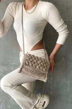 Женский боди в рубчик Qu Style L бежевый с имитацией бюстье