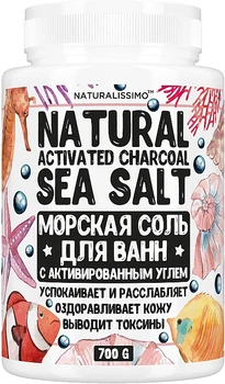 Натуральна пудра морської солі з активованим вугіллям для ванн - Naturalissimo Natural Activated Charcoal Sea Salt 700g.