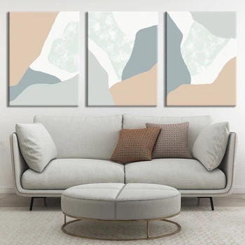 Модульна картина Холстович Pastel Curves 225х100 см. Абстрактна картина в стилі мінімалізм для вітальні, спальні, кухні, офісу, інтер'єру
