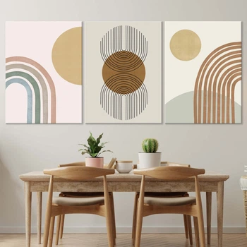 Модульна картина Холстович Lines and Circles 225х100 см. Картина абстракція в пастельних тонах для вітальні, спальні, кухні, офісу, інтер'єру