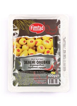 Оливки зеленые Fimtad фаршированные красным перцем 400г