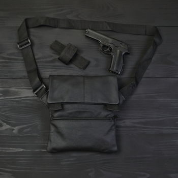 Тактична шкіряна сумка з кобурою чорний / месенджер / слінг / чоловіча