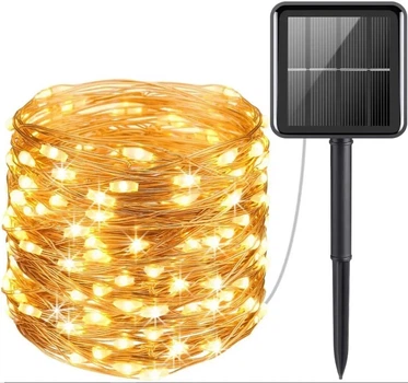 Гирлянда уличная роса на солнечной батарее 100 LED DL 10 метров теплый белый HP-8336