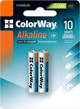 Батарейки ColorWay Alkaline Power щелочные AAA 2 шт blister (CW-BALR03-2BL)