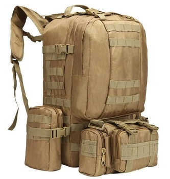 Тактичний рюкзак з сумками, штурмовий рюкзак військовий A08 50 літрів Пісочний