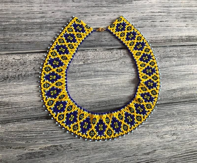 Колье-силянка из чешского бисера HatynkaUA Geometric Necklace ожерелье ручной работы (SUN999_02)