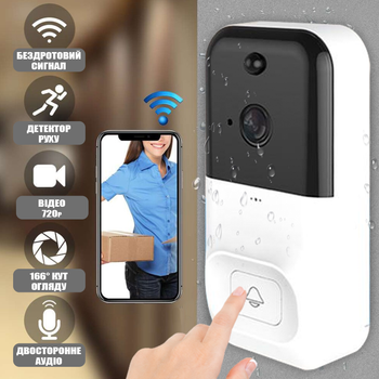 Домофон UKC DOORBELL Wifi 1280х720P Дверной звонок с беспроводной видеокамерой, видеосвязь, детектор движения Черно-белая