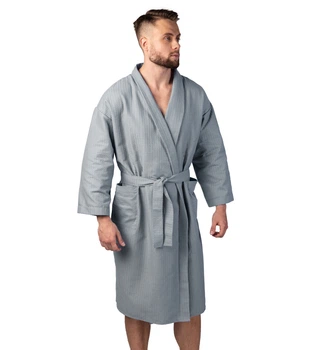 Вафельний халат Luxyart Кімоно розмір (54-56) XL 100% бавовна сірий (LS-3376)
