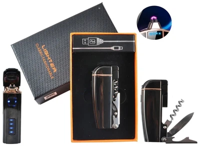 Плазменная электроимпульсная USB-зажигалка мультитул Lighter Сorkscrew Black Ice