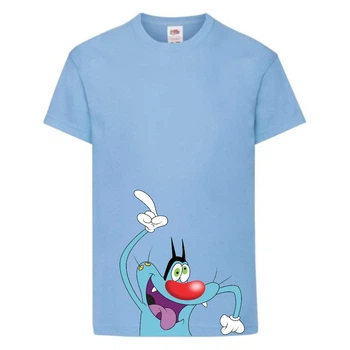 Футболка детская Огги и тараканы (Oggy and cockroaches) голубая (top OG lbl3) 140 см