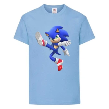 Футболка детская Соник заносит ногу (SONIC) голубая (snc sbl-03) 140 см