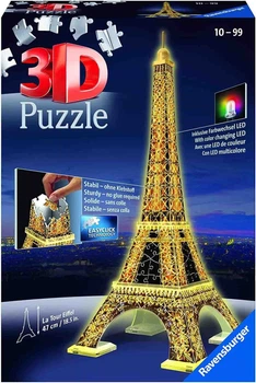 Ravensburger - 3D-головоломка, Эйфелева башня в специальном ночном выпуске со светодиодной подсветкой, рекомендуемый возраст 10+