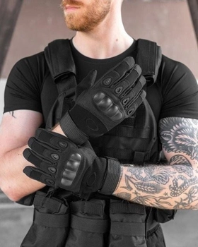 Демисезонные тактические перчатки с флисовой подкладкой Черные L 20-21 см.