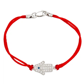 Браслет Jewel-case Червоний шовковий з срібною вставкою Хамса з камінням 4010-kr 21.0