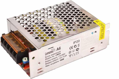 Блок питания металл для светодиодной ленты 100W 12V IP20 115x78x37mm LEMANSO LM824