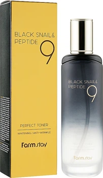 Омолоджувальний тонер з муцином чорного равлика і пептидами - FarmStay Black Snail & Peptide 9 Perfect Toner 120ml (841672-67366)