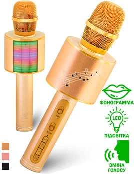 Микрофон Караоке беспроводной Su-Yosd YS-66 Золотой bluetooth колонка 2в1 RGB LED Подсветка Детский Профессиональный