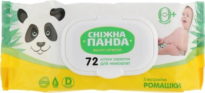 Влажные салфетки для младенцев "Ромашка", с клапаном - Снежная Панда 72шт (689975-25099)