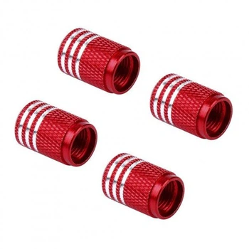 Набор колпачков на ниппель для автомобиля SUNROZ Caps 3Stripes Red/Silver 4 штуки (A-67182)