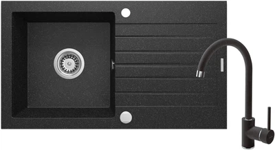 Zlewozmywak granitowy Deante Zorba 760x440x160 mm (ZQZV2113) z baterią Nemezja BEN_262M