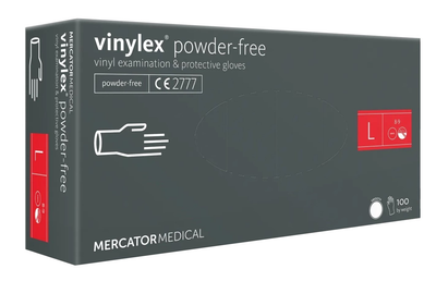 Перчатки виниловые MERCATOR Vinylex Powder-Free неопудренные, размер L, 100 шт