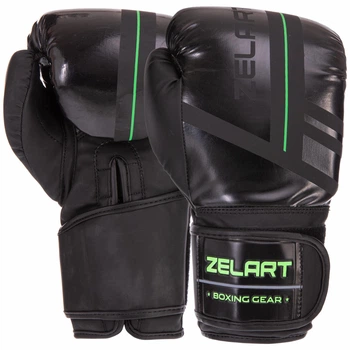 Перчатки боксерські PU Zelart (розмір 14oz, чорний-салатовий) (VL-3085_14_унції)