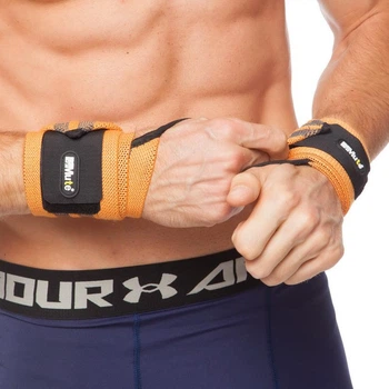 Бинти кистьові для жиму (2шт) STRENGTH WRIST WRAPS MUTE 9905-2 (PL, еластан, р-р регулювань, колір помаранчевий)