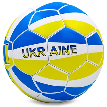 М'яч футбольний №5 PU Гріппі зшитий вручну BALLONSTAR UKRAINE FB-0047-784 (№5, жовтий-блакитний-білий)