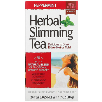 Травяной чай для похудения 21st Century "Herbal Slimming Tea" без кофеина с сенной, мята перечная, 24 пакетика (48 г)