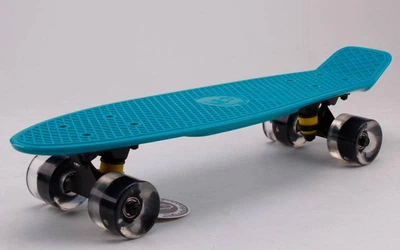 Скейтборд пластиковый Penny LED WHEELS FISH 22in со светящимися колесами SK-405-11 (Голубой-черный)