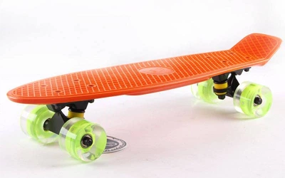 Скейтборд пластиковый Penny LED WHEELS FISH 22in со светящимися колесами SK-405-3 (оранж-чер-зел)