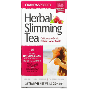 Травяной чай для похудения 21st Century "Herbal Slimming Tea" с сенной без кофеина, вкус клюквы и малины (24 пакетика / 48 г)