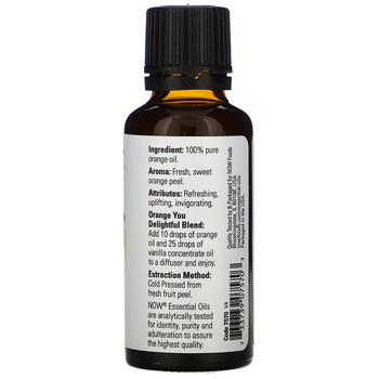 Эфирное масло апельсина NOW Foods, Essential Oils, Orange, 30 мл
