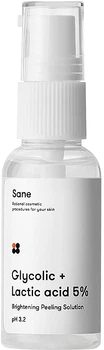Пілінг для обличчя з гліколевою та молочною кислотою 5% - Sane Brightening Peeling Solution 30ml (872501-222)