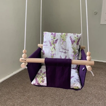 Дитяча гойдалка Infancy Прованс підвісна з натурального дерева фіолетова тканинна основа від 7 місяців до 5 років.